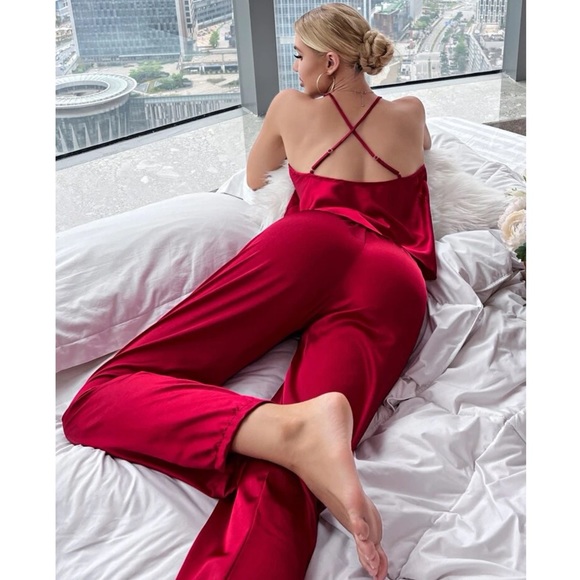 Rebellious Rose Other - Crisscross Backless Satin Pj Set ☁️